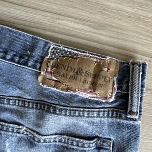 Denim & Supply Ralph Lauren Slouch Mens Distressed USA FLAG Blue Jeans 36x30